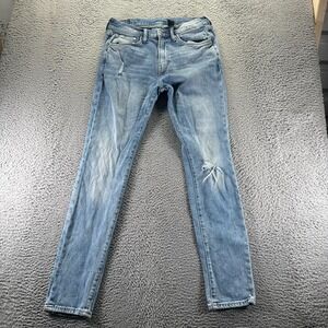 &Denim Jeans Mens 32x34 Blue Cotton Denim‎ Skinny Leg Distressed Workwear Faded